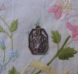   Médaille religieuse ancienne, Saint Christophe