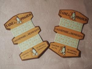 2 charmantes petites cartes à fil anciennes , Pingouin
