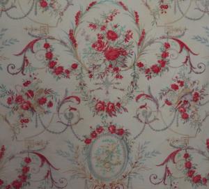 Superbe tissu ancien , fleurs oiseaux , motifs style Louis XVI