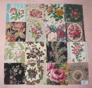  LOT DE 16 COUPONS DE TISSUS ANCIENS POUR PATCHWORK, motifs de " roses "