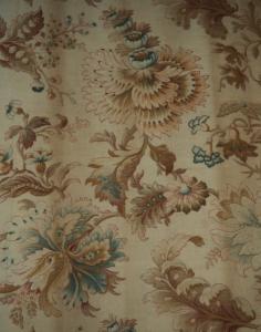 tissu ancien 1900 , grandes fleurs d'indienne