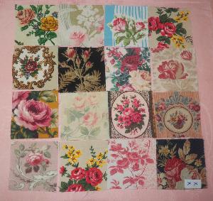  LOT DE 16 COUPONS DE TISSUS ANCIENS POUR PATCHWORK, motifs de " roses "