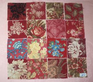  LOT DE 16 COUPONS DE TISSUS ANCIENS POUR PATCHWORK, coloris rouges