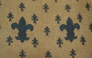 Toile de jute avec  grandes fleurs de lys , tissu ancien 