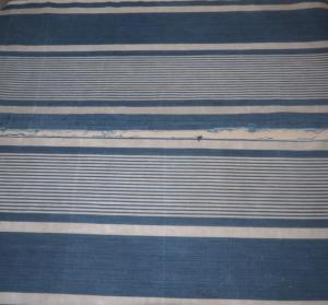 Toile à matelas ancienne, 19ème, rayée bleue, coloris patinés , pour créations 
