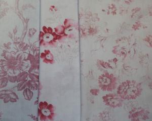 3 tissus anciens 19ème/1900 , tons doux et fanés, déco shabby, 