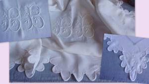  Superbe revers de drap ancien, grand feston main et grand monogramme BB 