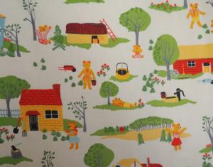 Charmant tissu ancien pour enfants , les petits ours jardiniers