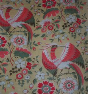 beau et original tissu ancien art-déco, fleurs et oiseaux