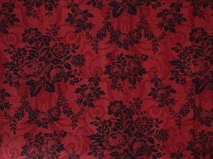 tissu ancien fleuri 19 ème , rouge et noir