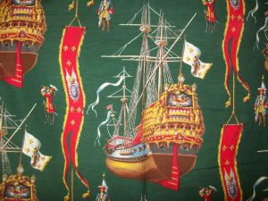  BEAU TISSU VINTAGE . MOTIFS DE VOILIERS . MARIGNAN, bateaux 